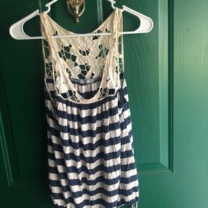 Blue and white striped tank
